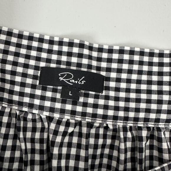 Rails Top Womens Large Black Gingham Scallop Square Neck Shirt Plaid - Picture 7 of 16